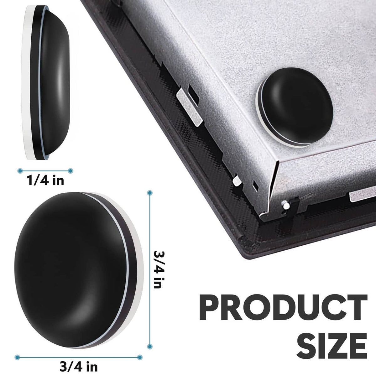 Black round appliance slider pad with outer rim and adhesive backing
