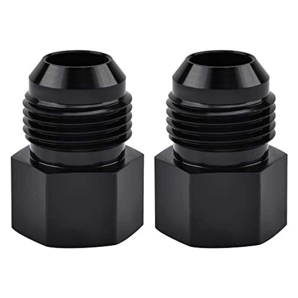 Black 10AN to 1/4-18 NPT adapter fitting with male flare and NPT threads