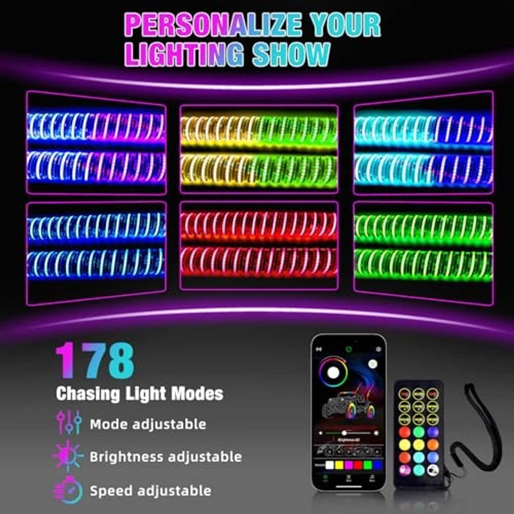 App-controlled LED whip light remote with adjustable light modes