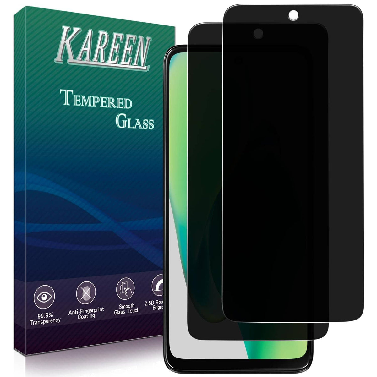 Tempered glass privacy screen protectors, black, 2-pack