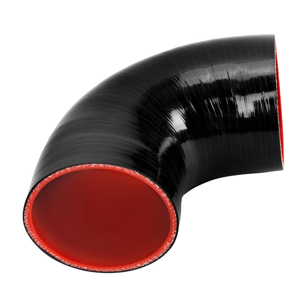 Black silicone elbow with red inner opening and orange speckled outer edge