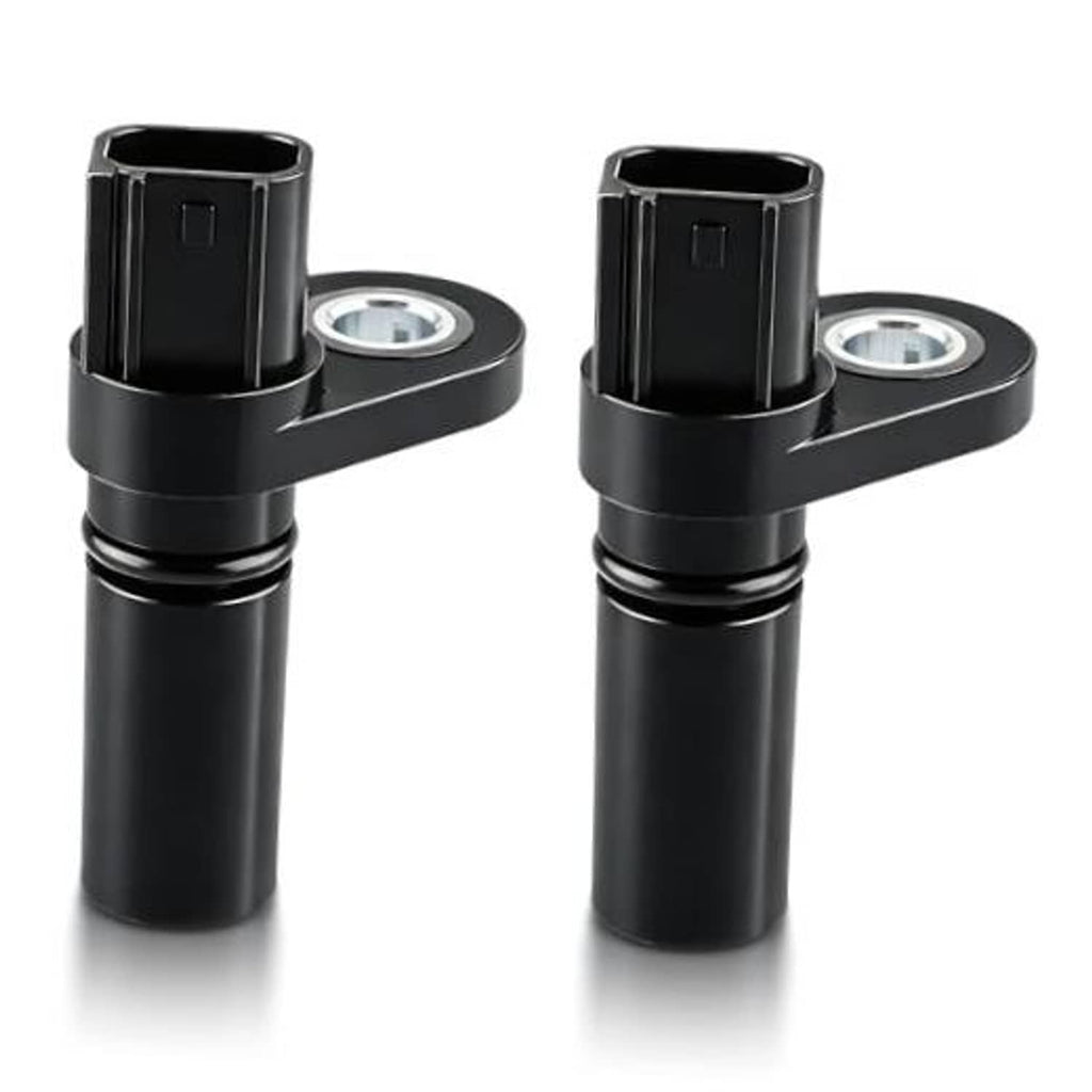 Camshaft position sensor with black body and metal mounting ring, angled view