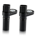 Camshaft position sensor with black body and metal mounting ring, angled view