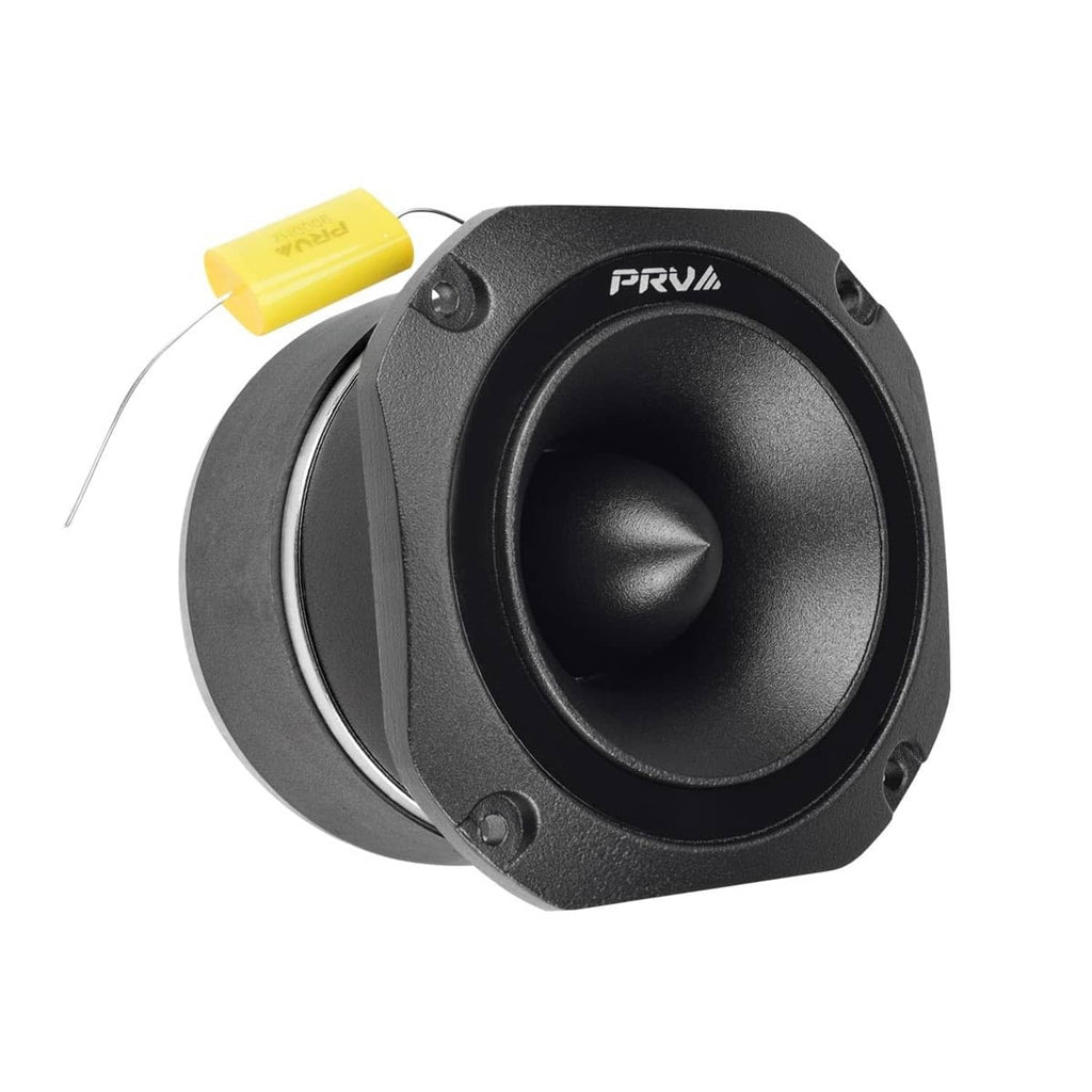 PRV Audio black titanium bullet tweeter with mounting flange and wire connector