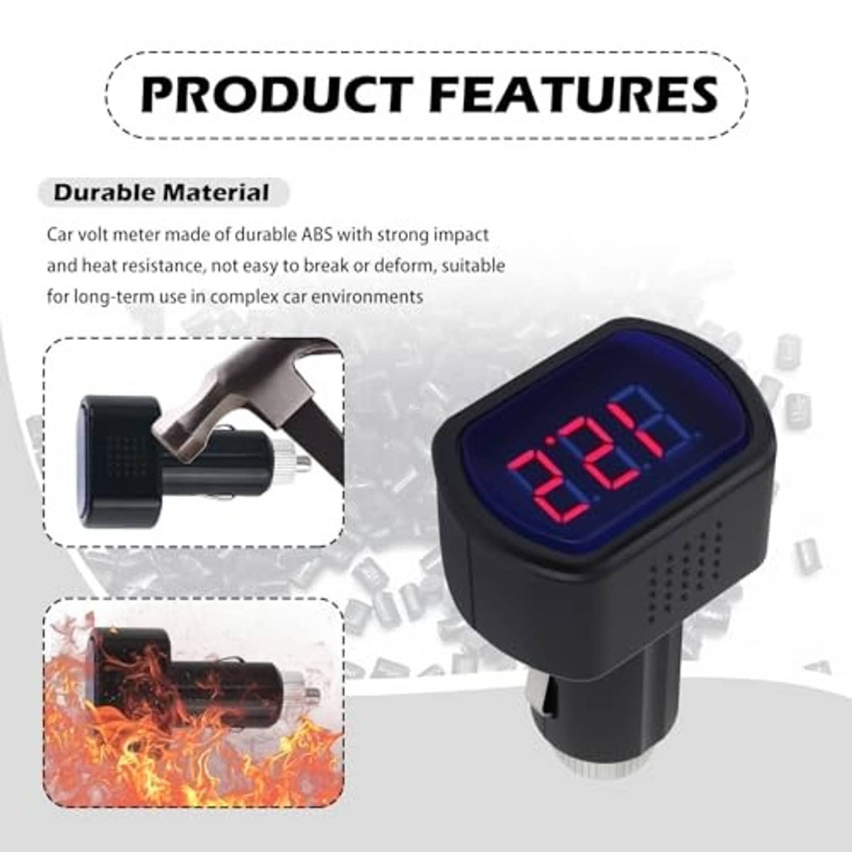 Black voltage meter for car cigarette lighter with blue LED digital display