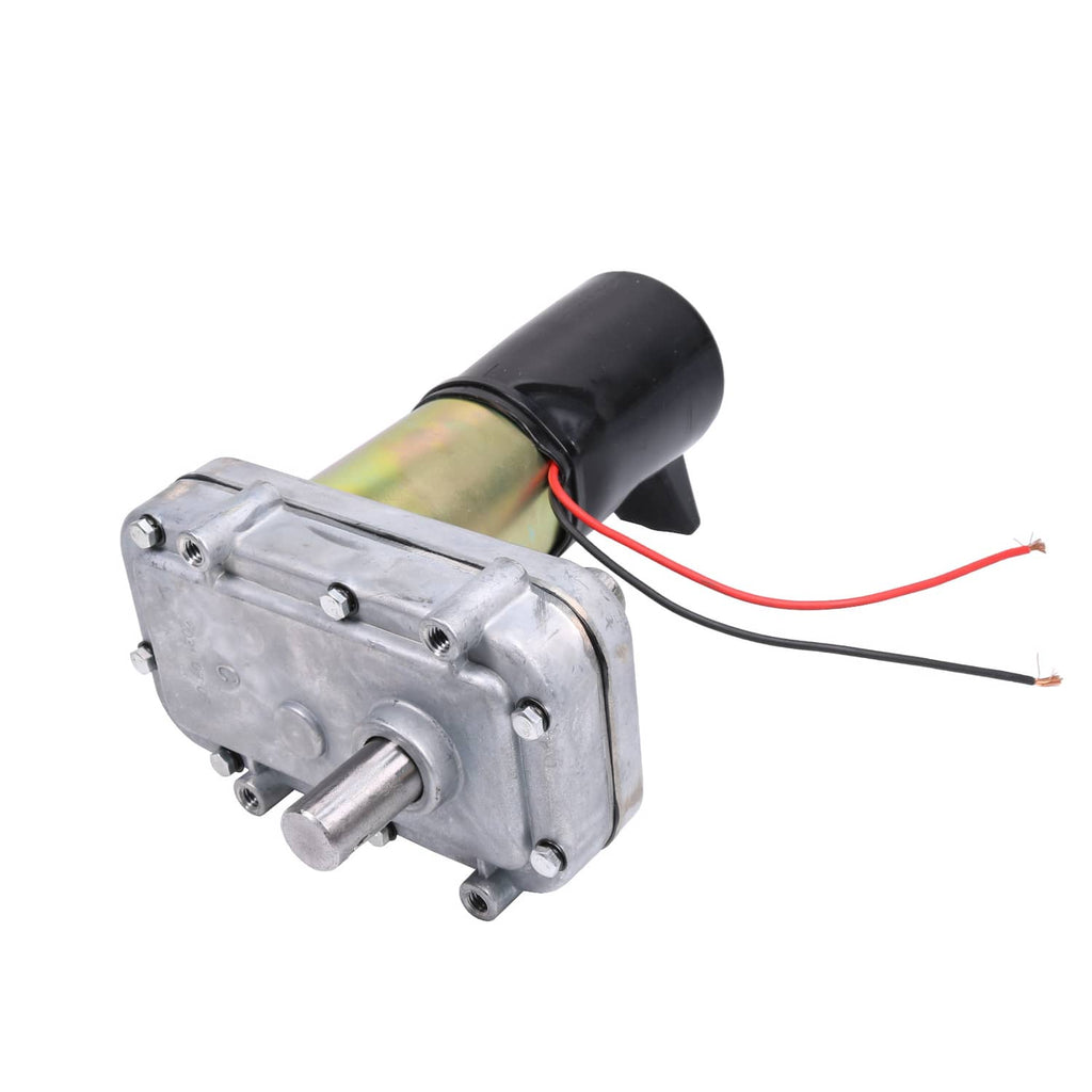 RV slide-out motor with black housing, rainbow metal cylinder, and two-wire lead