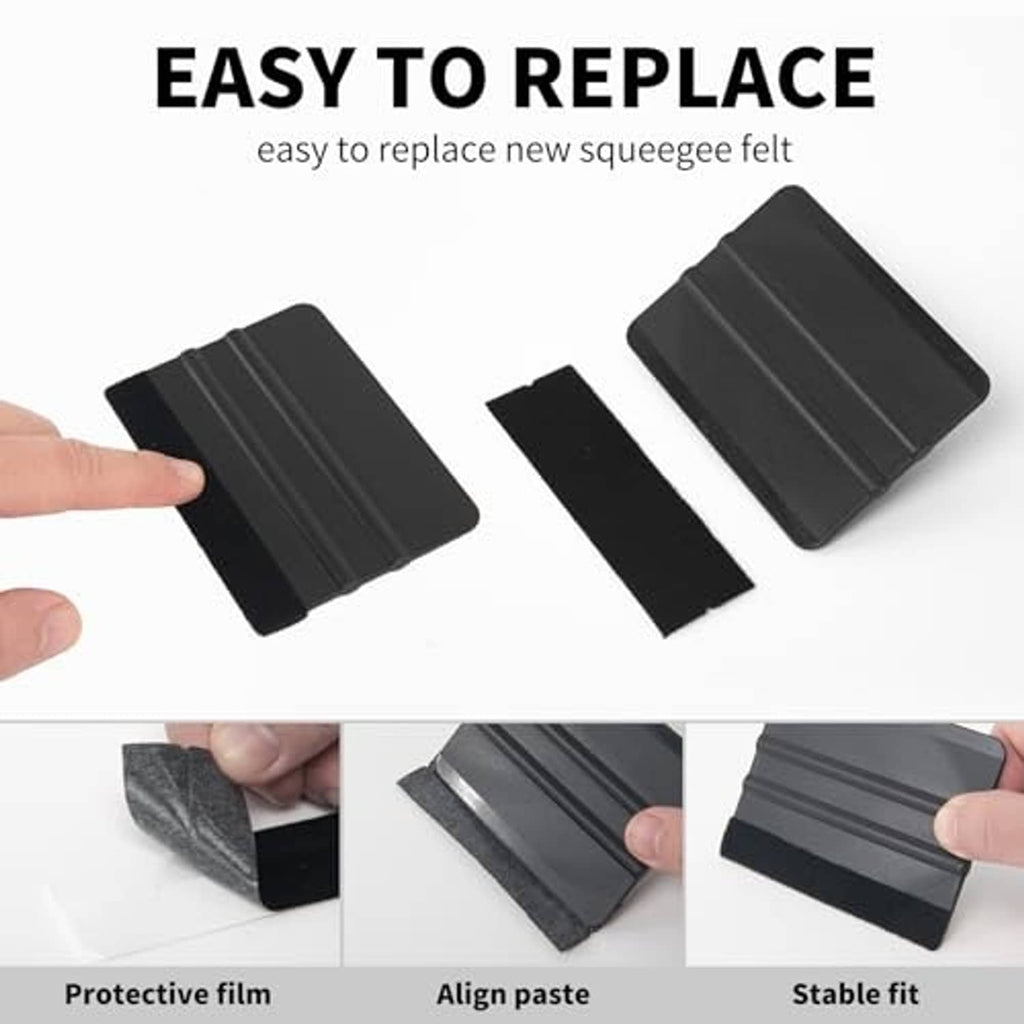 Black vinyl wrap squeegee kit with replaceable felt pads and extras