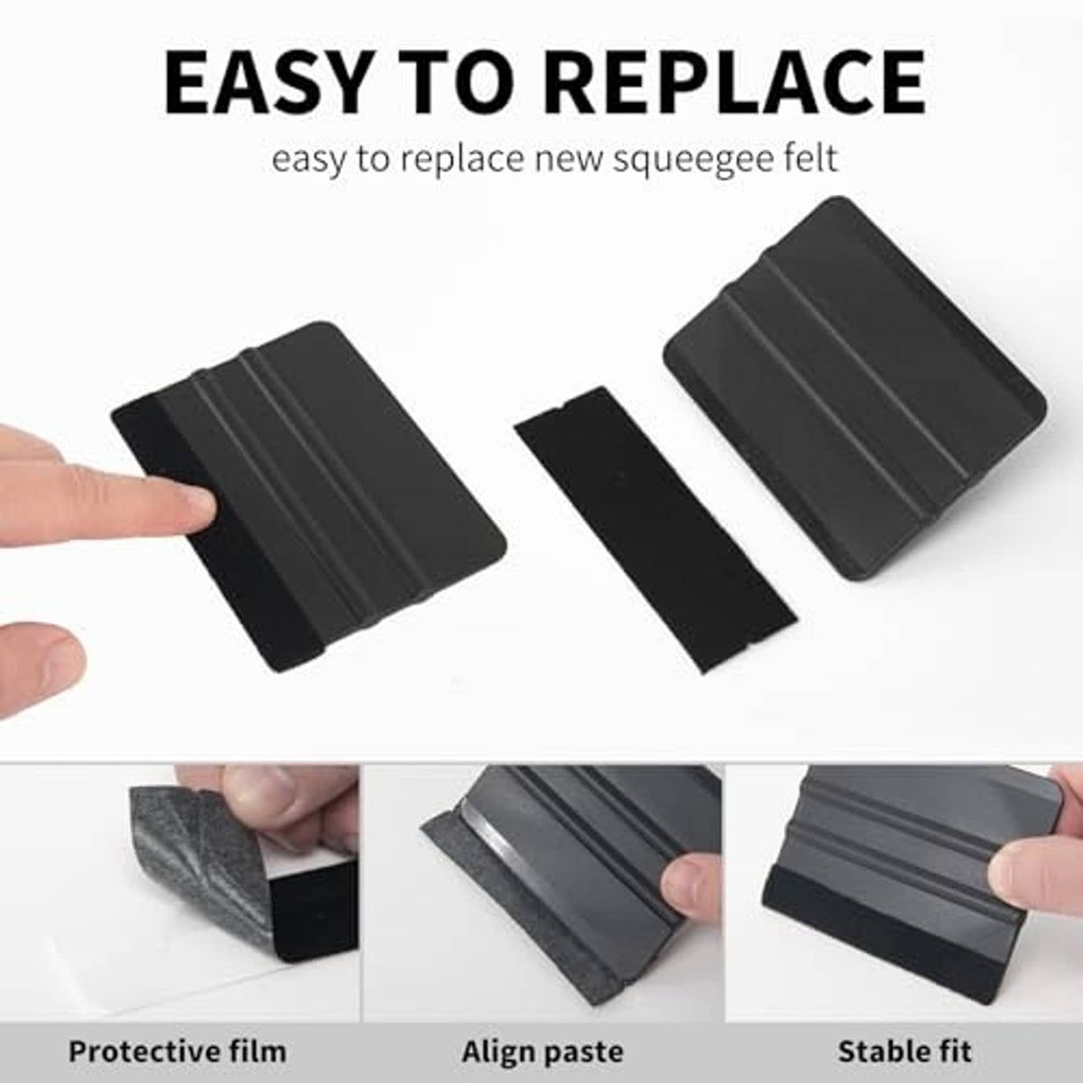 Black vinyl wrap squeegee kit with replaceable felt pads and extras