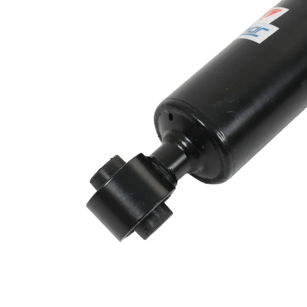 Black coilover shock body with a rubber bushing and small end cap detail