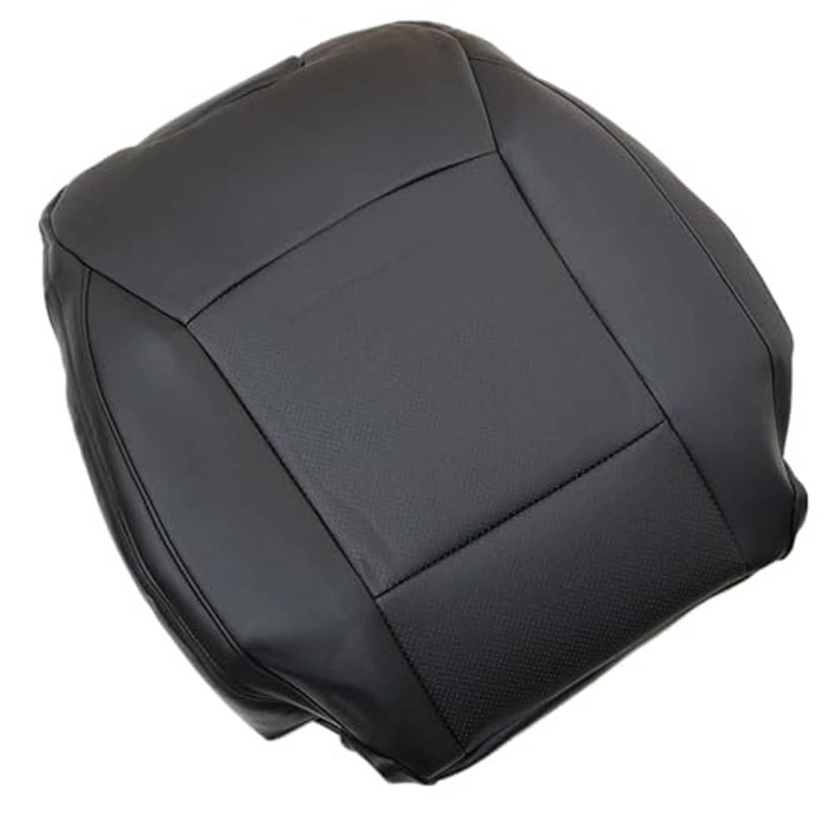 Black seat cover with smooth top panel and perforated center insert on driver-side backrest.