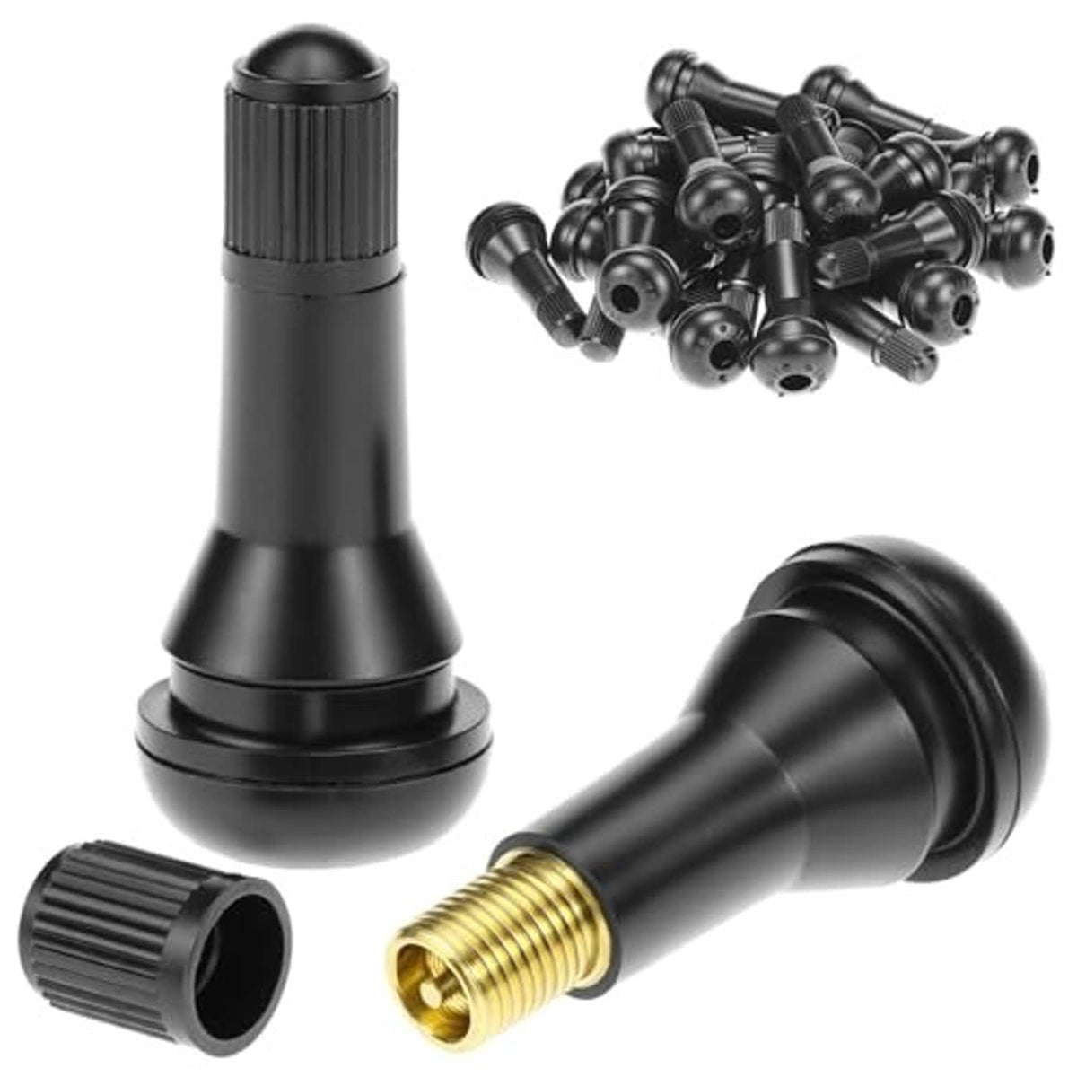 Rubber snap-in tire valve stems set with black EPDM body and brass cores