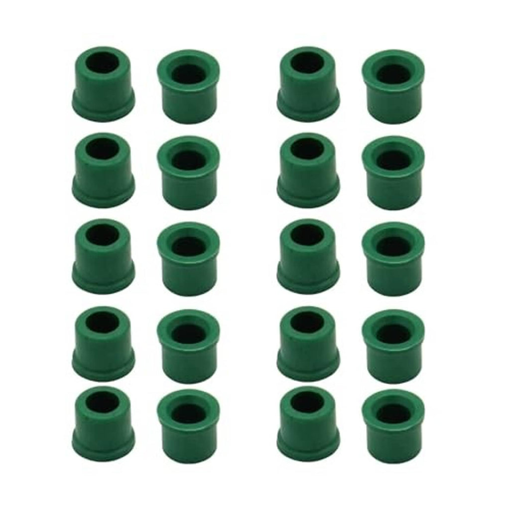 Green rubber hose gaskets, assorted angles showing central hole openings