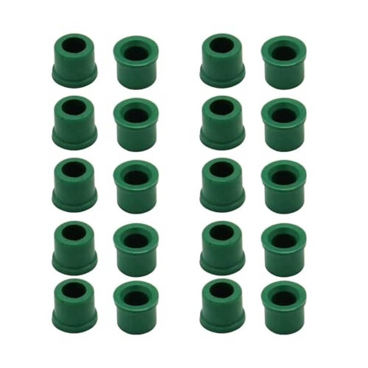 Green rubber hose gaskets, assorted angles showing central hole openings