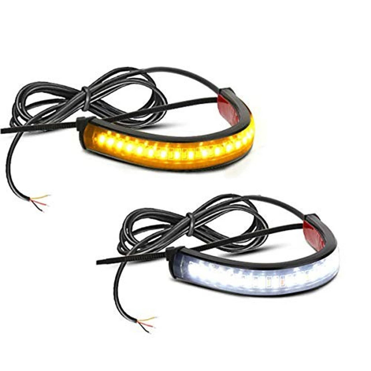 Dual-color LED fork turn signal lights, amber and white glow with wiring harness