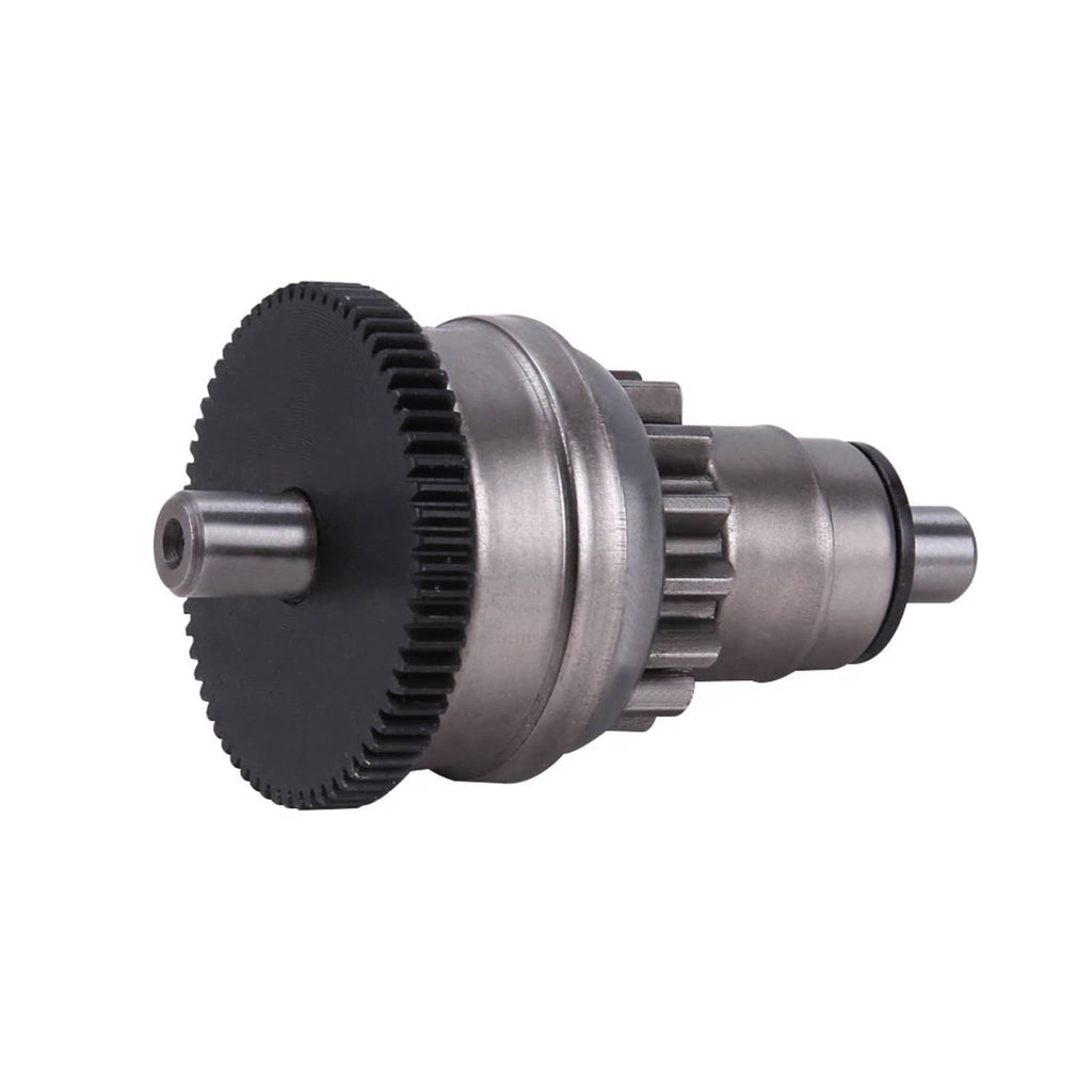 Scooter starter clutch gear angled view with black gear disc and output shaft