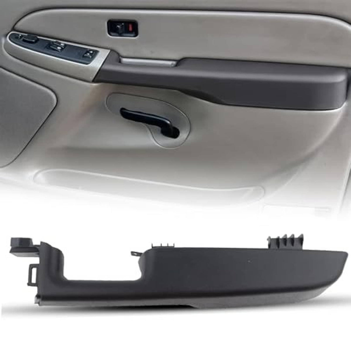Black interior door armrest handle with pull opening and mounting clips