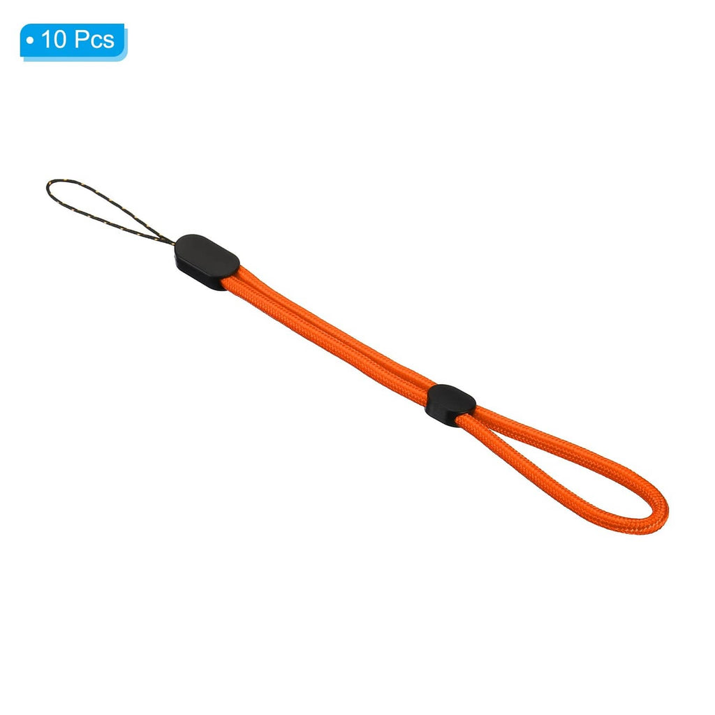 Orange hand wrist strap lanyard with black end caps and keyring loop