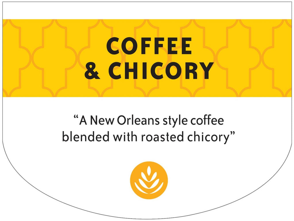 Coffee & chicory pod label with New Orleans style blend description