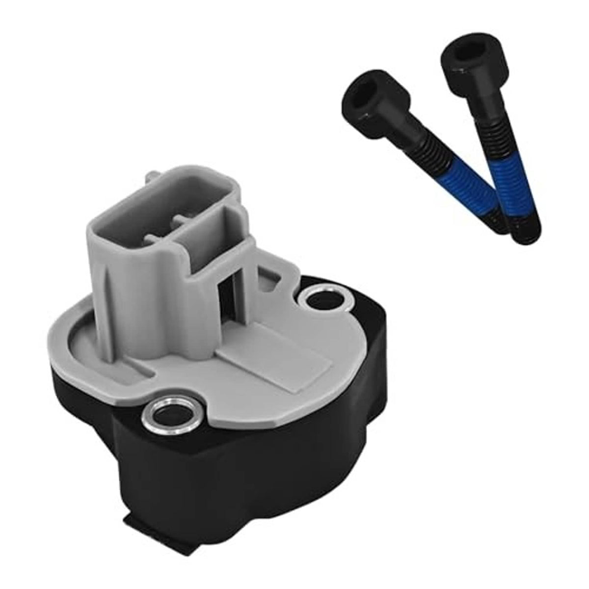 Throttle position sensor with black housing, gray connector, and two black terminal leads
