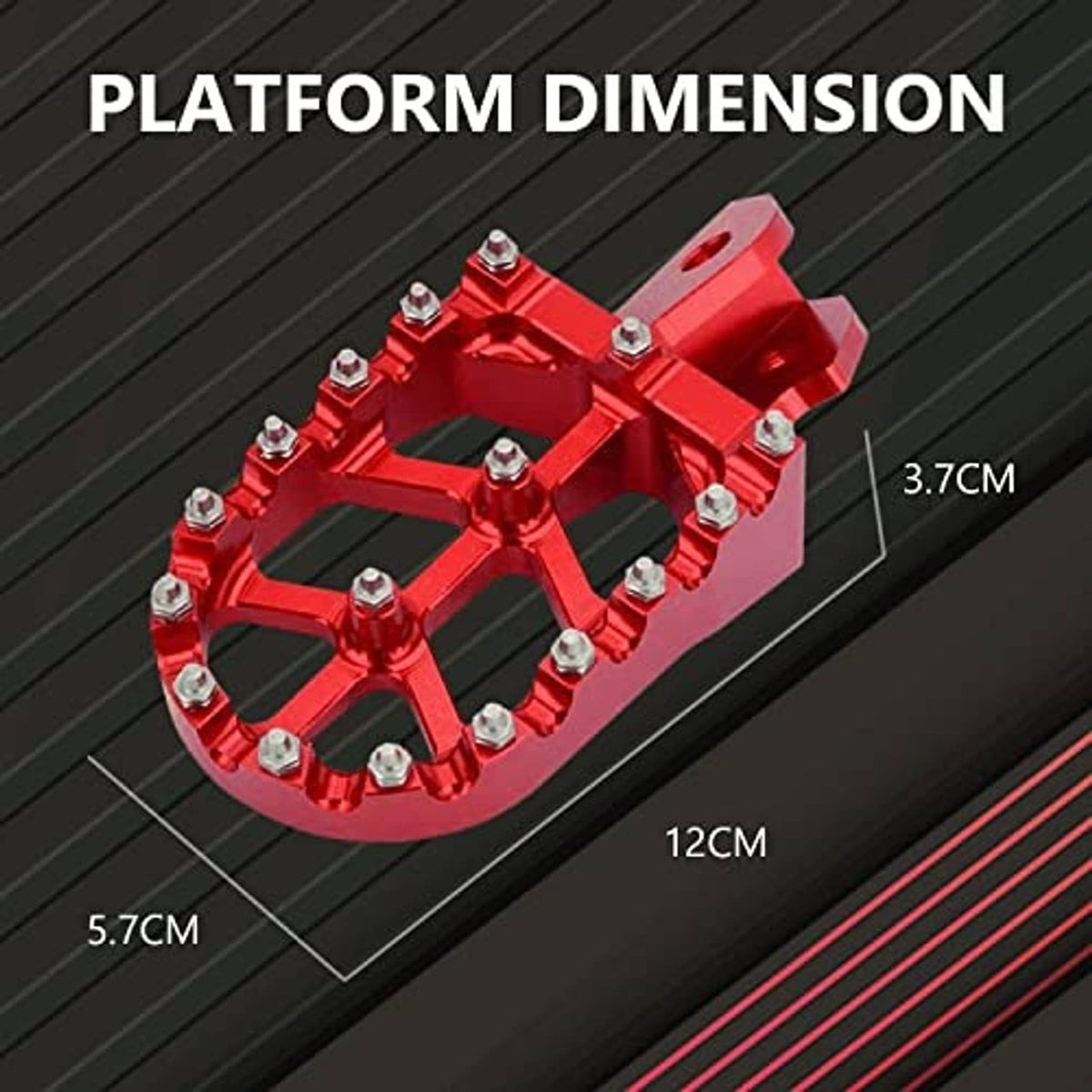 Red motorcycle CNC foot peg platform with silver bolt teeth and mounting bracket