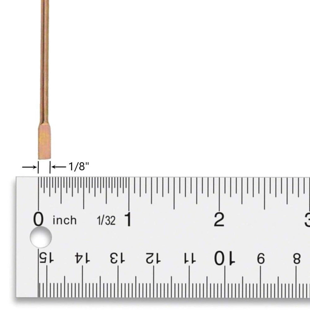 Metal emergency door key with 1/8" spacing shown on ruler