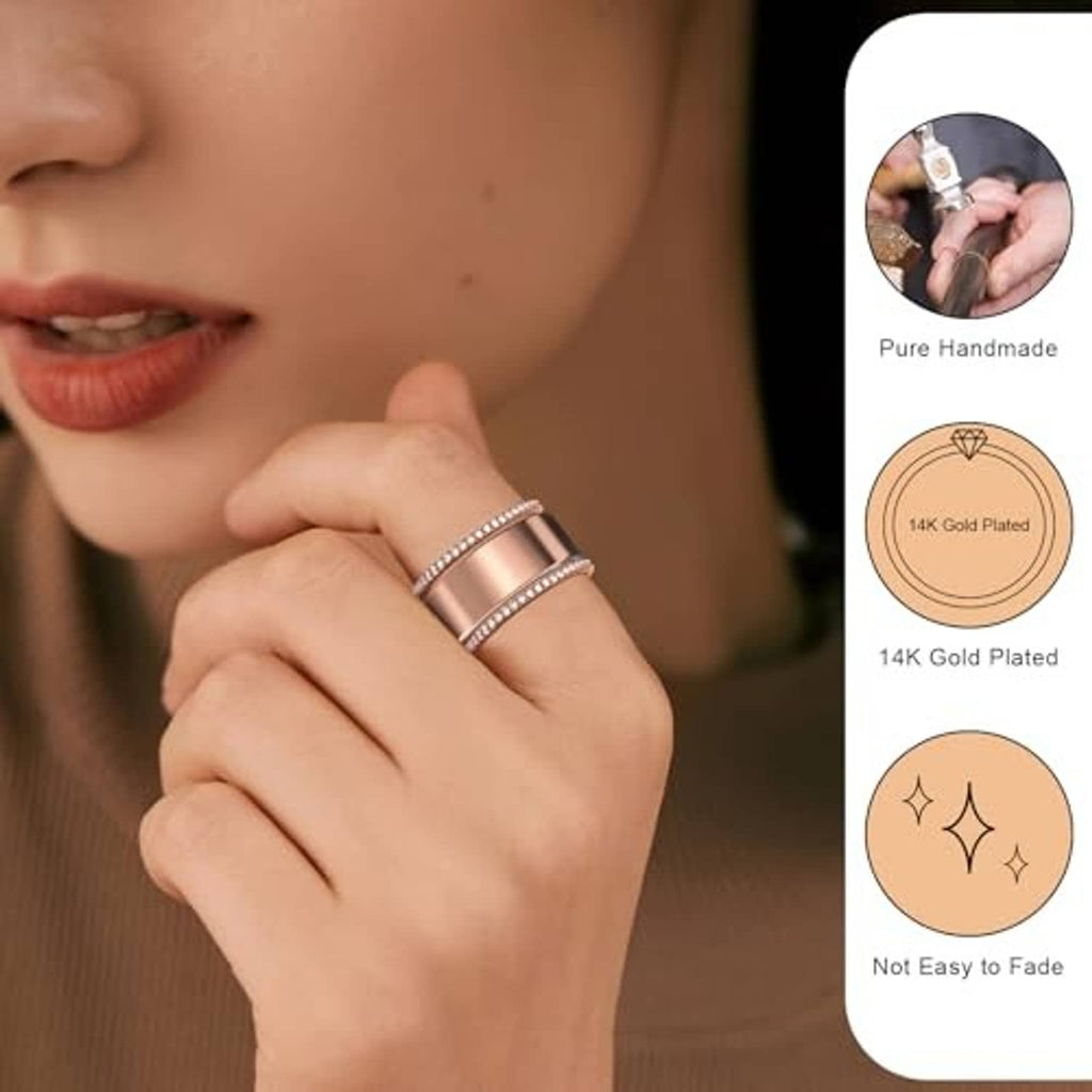 14K gold plated stacking ring set with crystal accents on finger