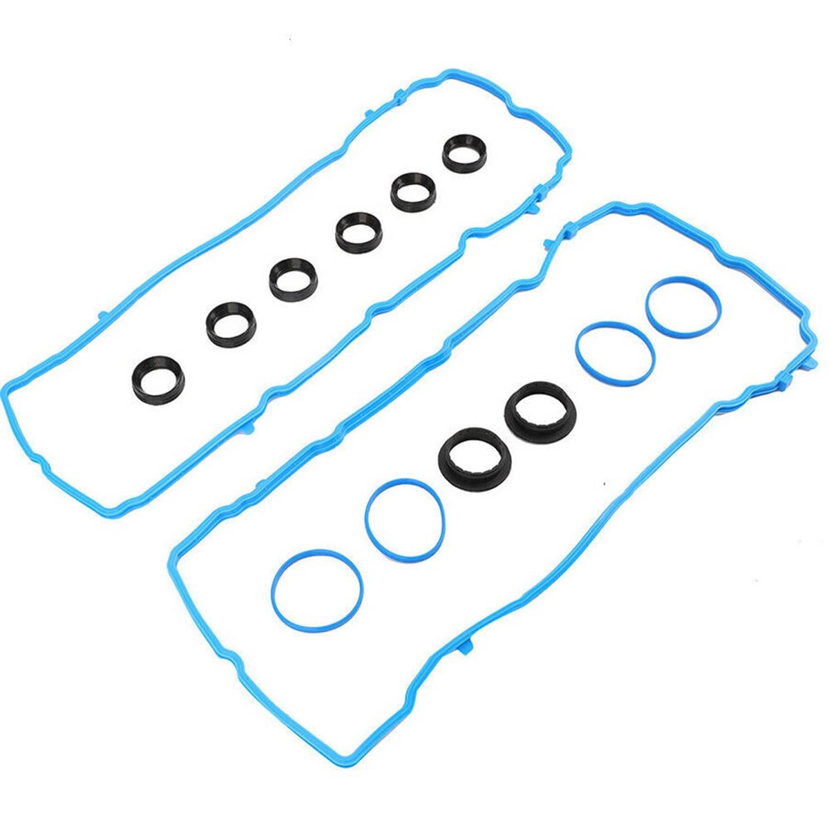 Valve cover gasket kit with blue rubber gaskets and black sealing rings