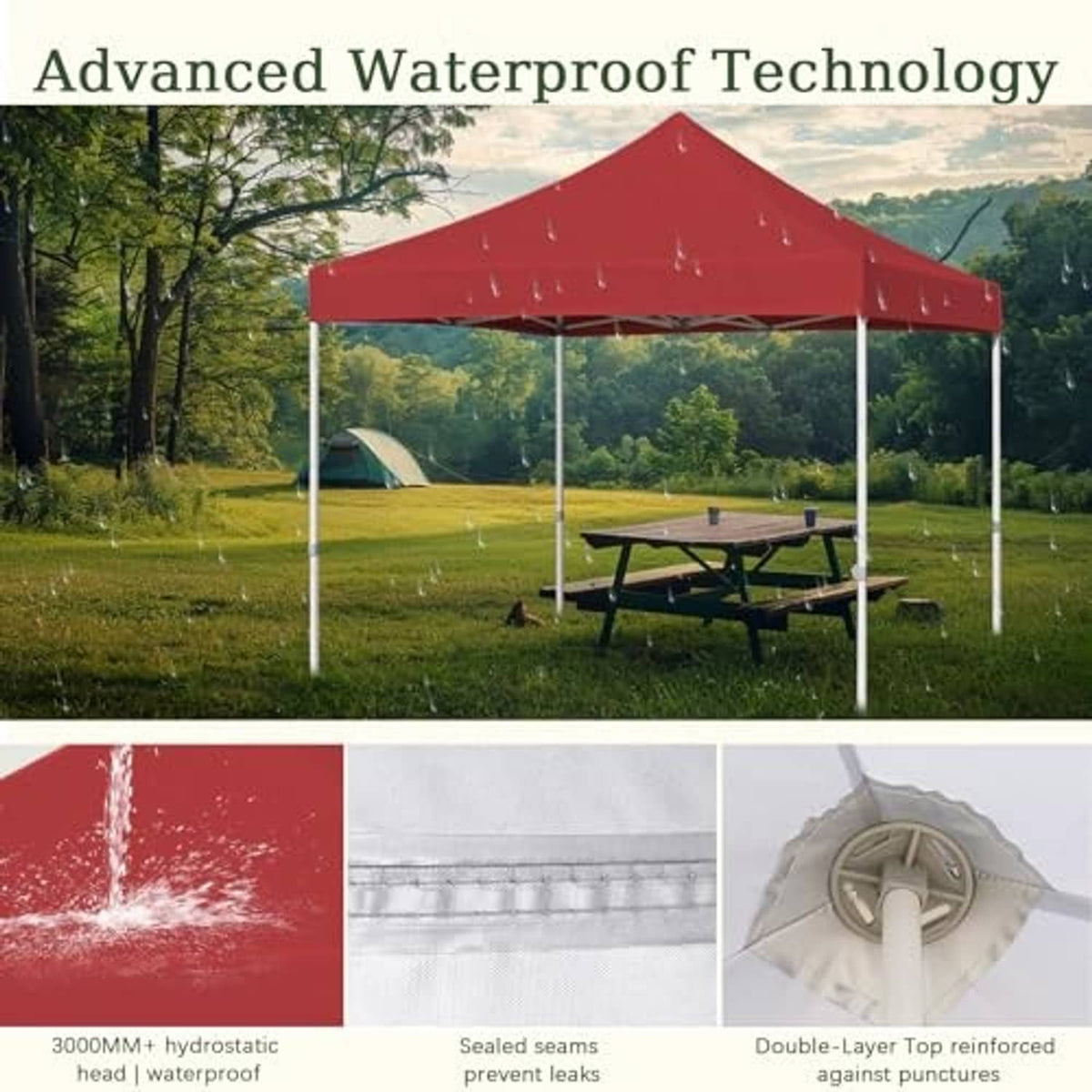 Red canopy replacement top cover with peaked roof and reinforced edges