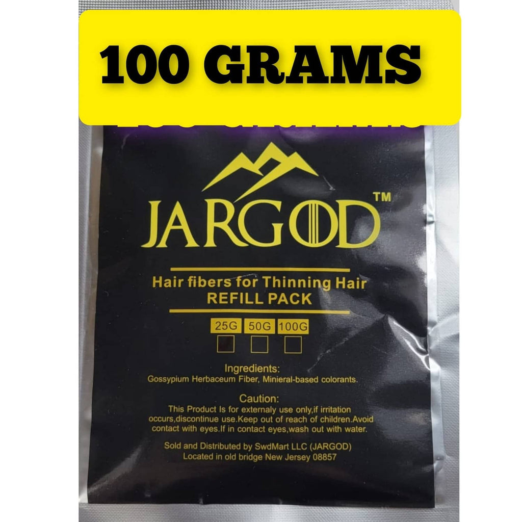 JARGOD dark brown hair fibers refill pack in black pouch, 100 grams