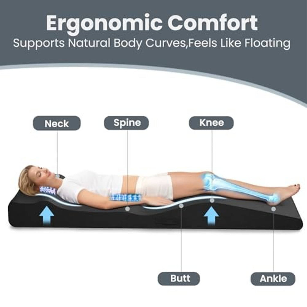 Black contoured lash bed topper with comfort zones for neck, spine, knee, butt, ankle