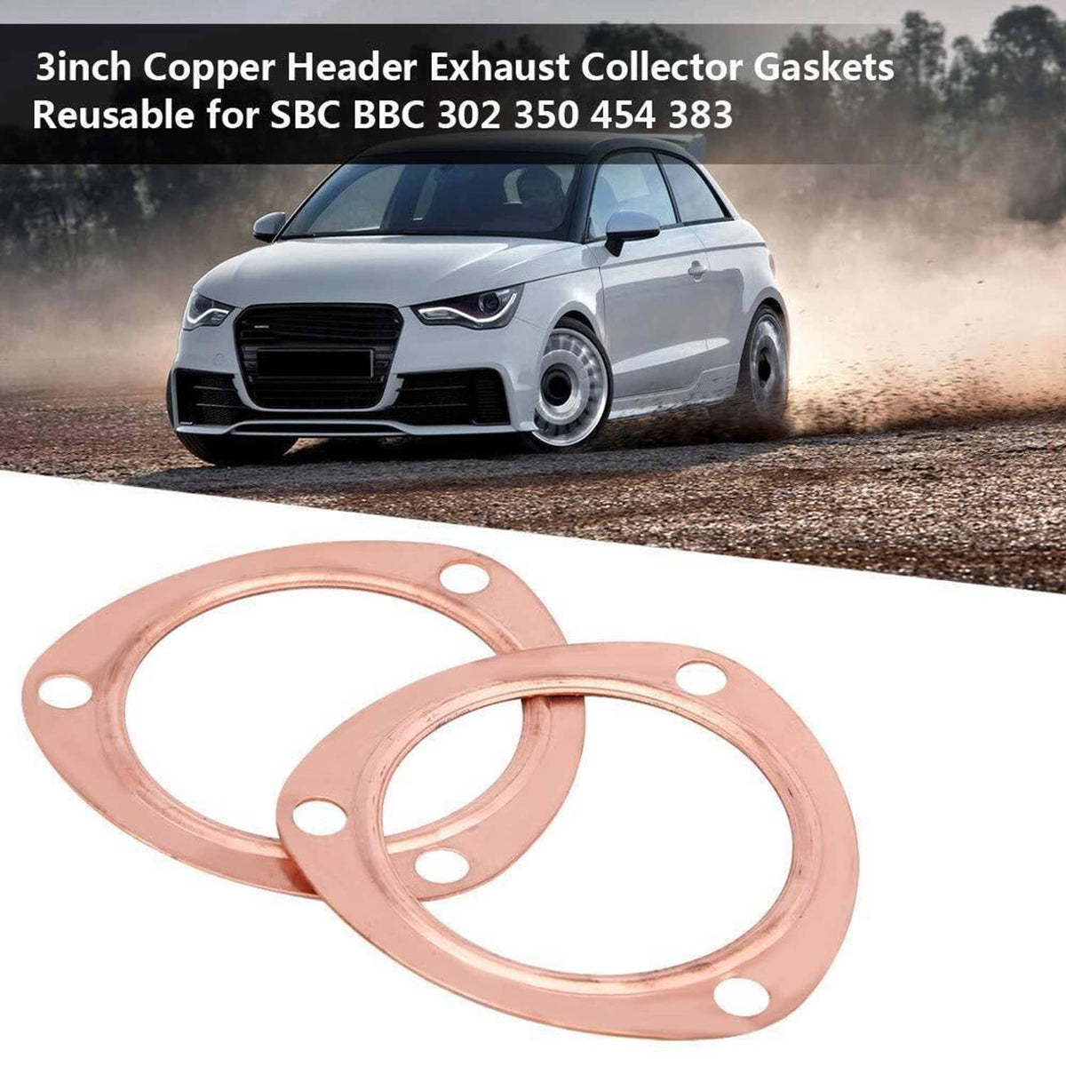 Two copper exhaust gasket flanges with round center openings and bolt holes