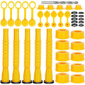 Yellow gas can spout replacement kit with flexible nozzle, caps, and washers