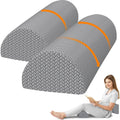 Gray half-moon memory foam knee pillow set with textured cover and orange piping