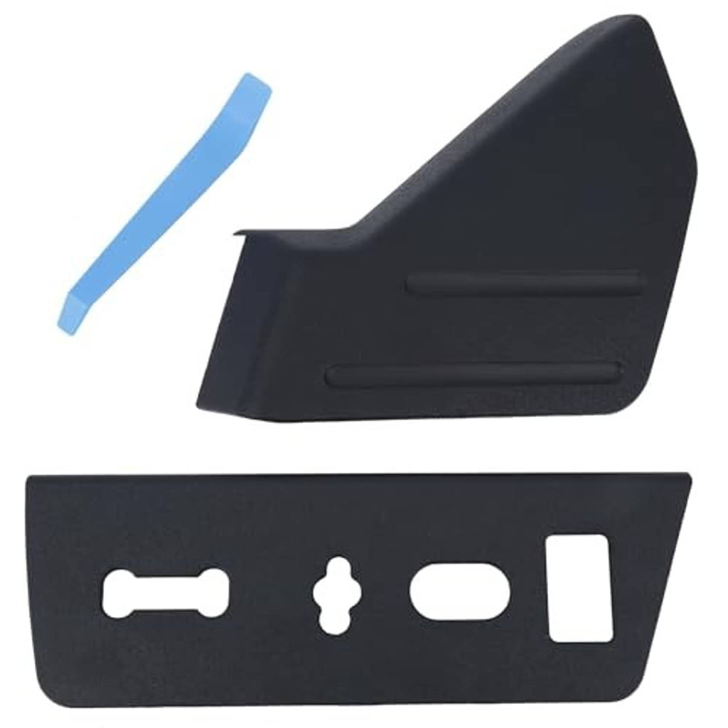 Black seat trim cover panel and seat switch housing bezel with rectangular cutouts