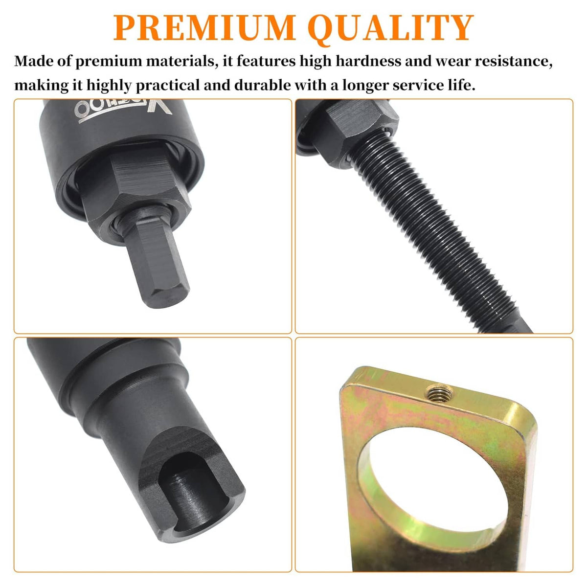 Chain guide rail pin puller tool with black housing and gold locking plate