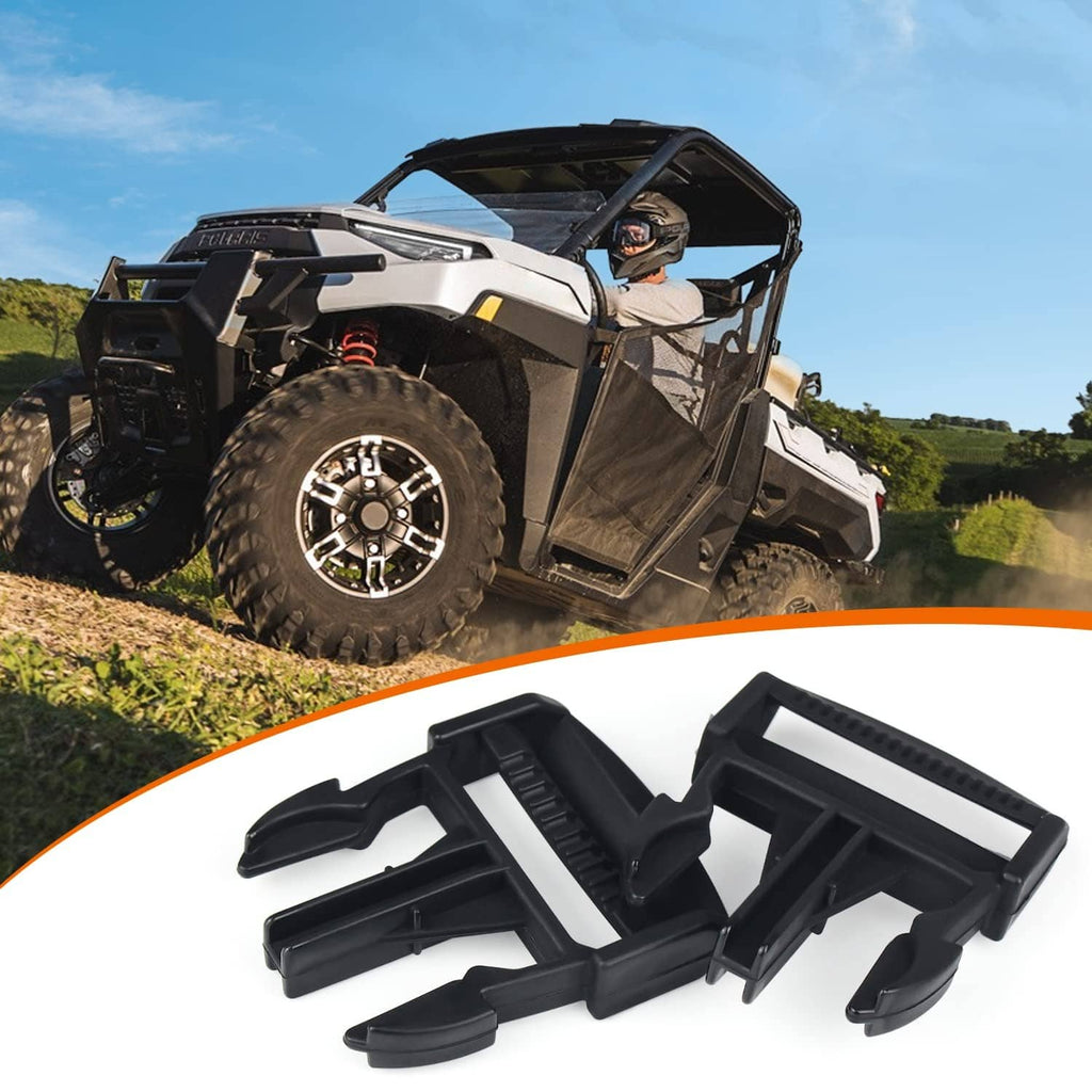 Black door net buckle clips with curved fingers and serrated center detail