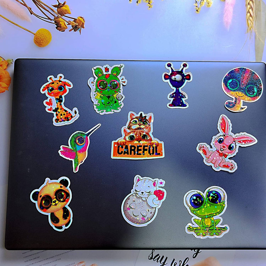 Holographic sticker paper sheet with colorful animal cartoon stickers