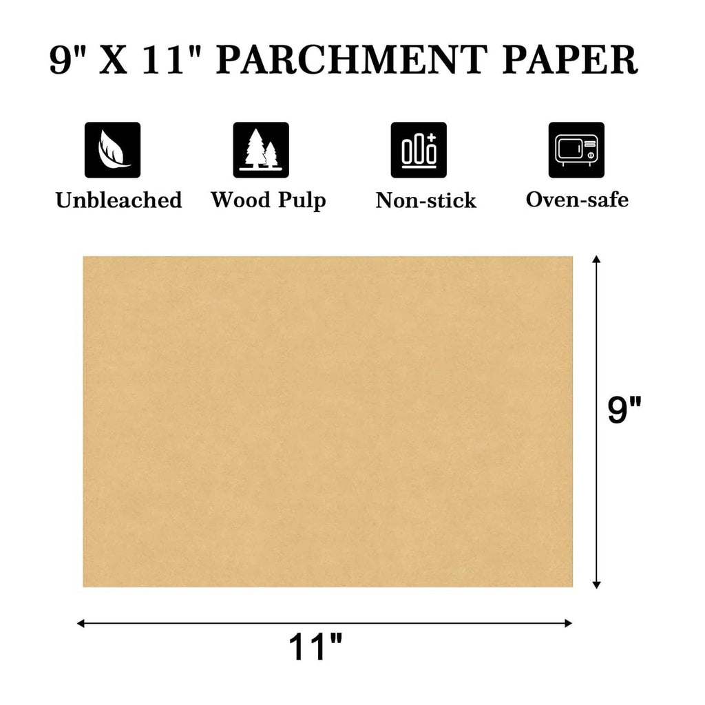 9x11 in unbleached parchment paper sheet, non-stick, oven-safe liner