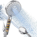 Chrome handheld showerhead with filter cartridge, round face and flexible hose