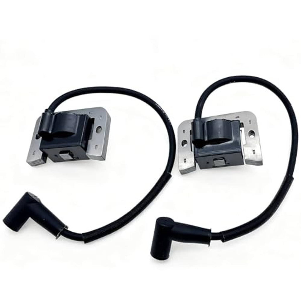 Two digital ignition modules with black coil housings and curved wire harness