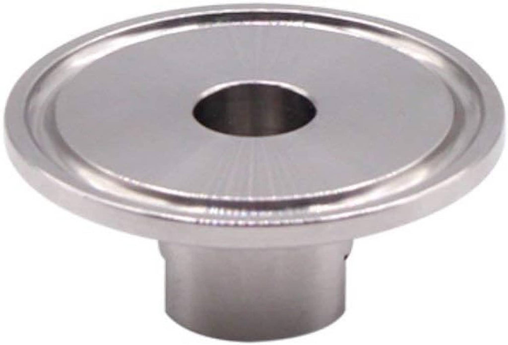 Stainless steel tri clamp adapter top view with central opening and mounting base