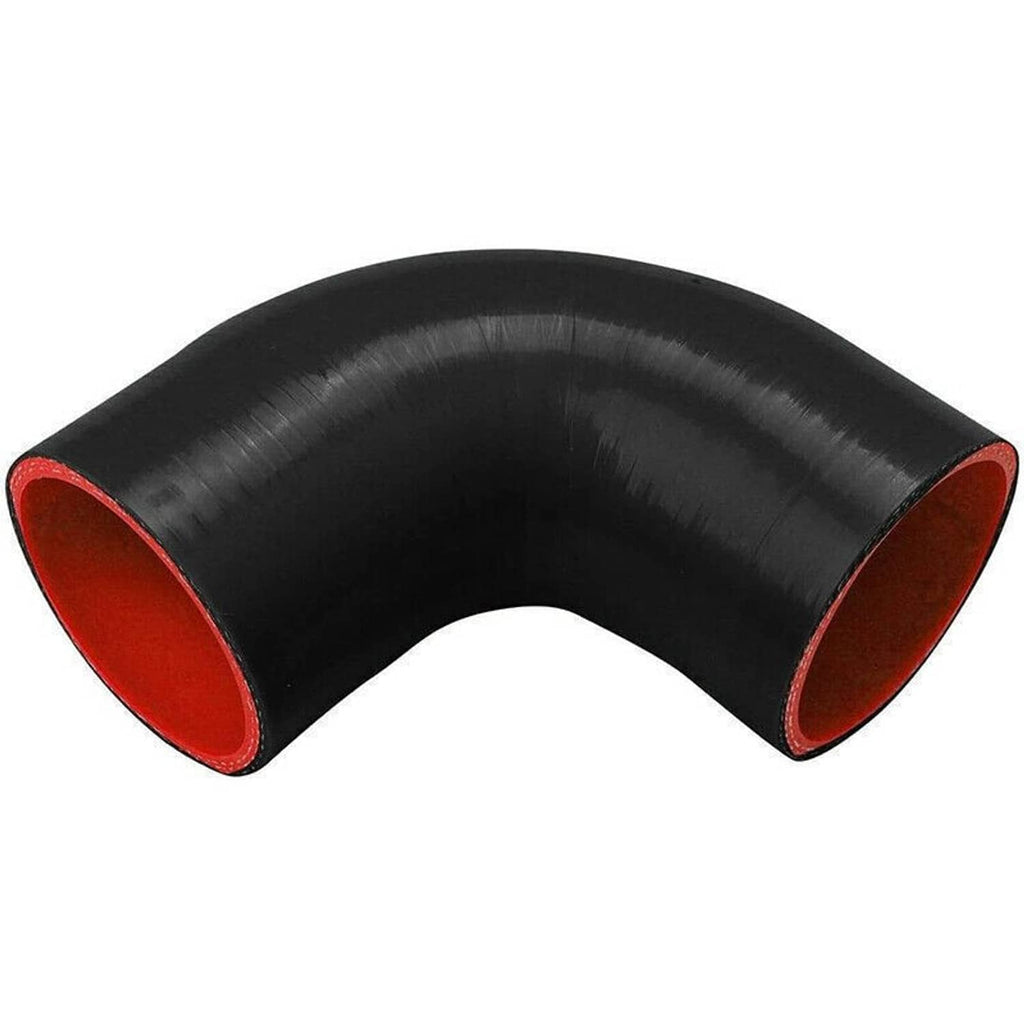 2-inch intercooler silicone hose elbow, black exterior with red interior