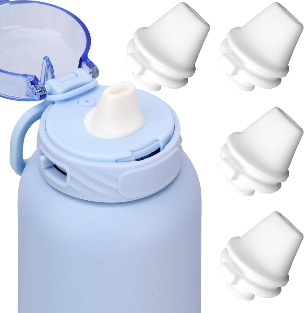 Set of white bite valve replacement caps for a stainless steel water bottle lid