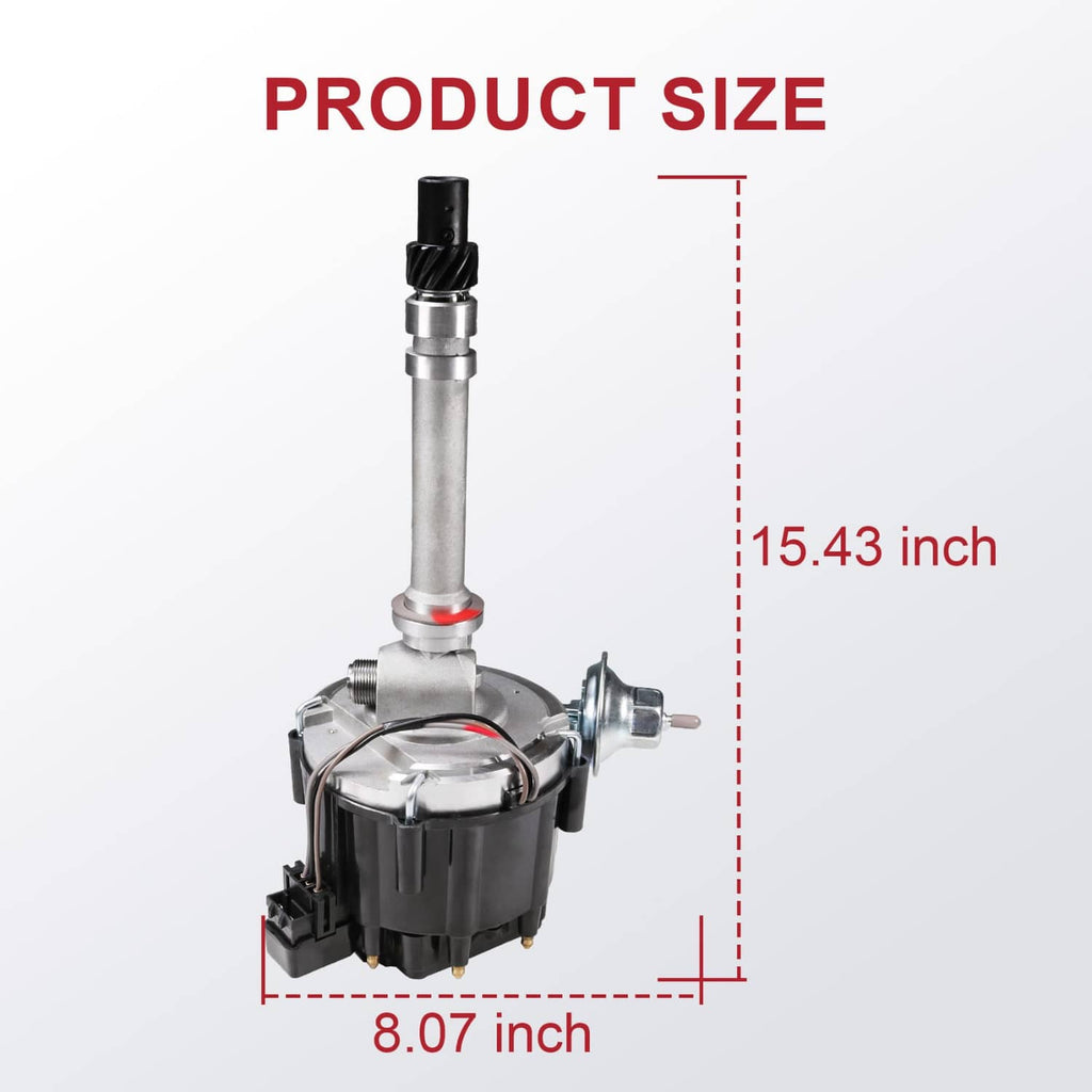HEI tach drive distributor with black housing, tall metal shaft, and mounting flange