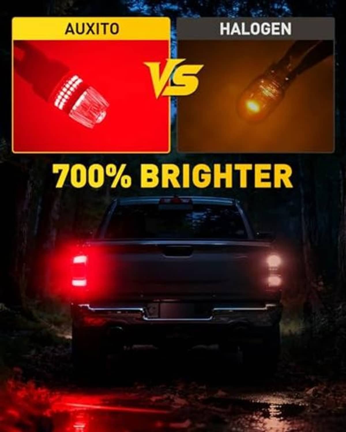 LED tail and brake light bulb showing brighter red glow compared to halogen