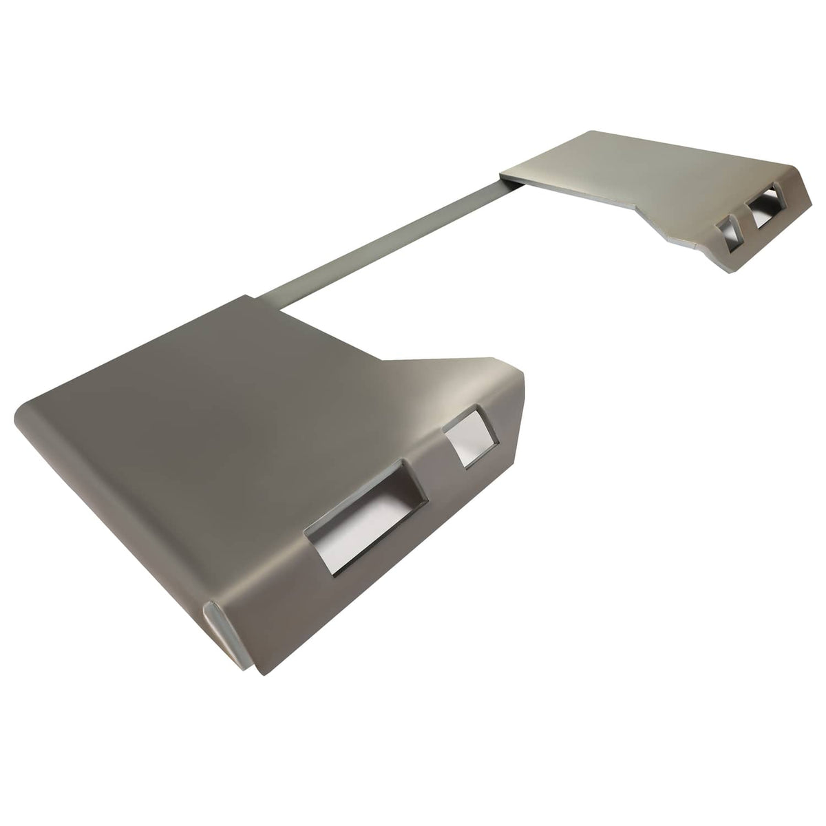 Gray skid steer mount adapter plate with front and side fork-style openings