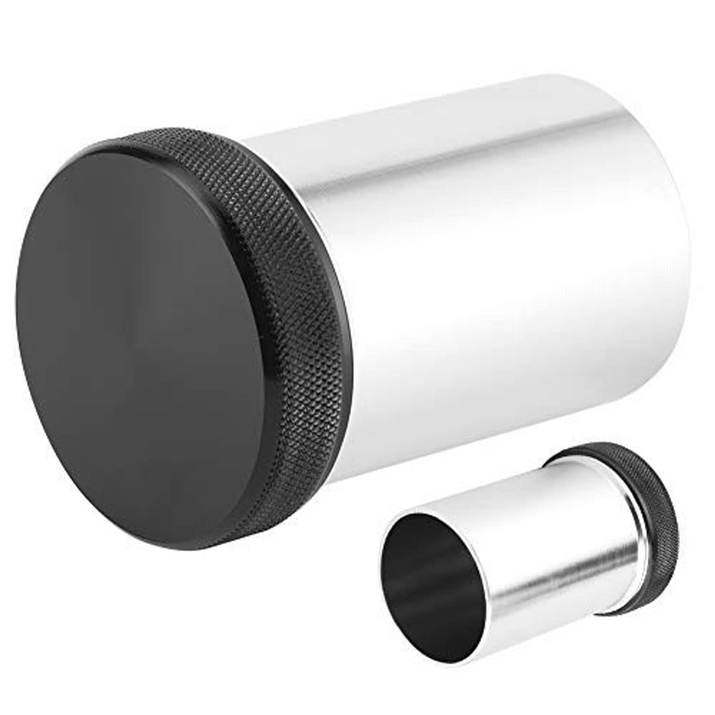 2-inch aluminum weld-in bung with black end cap and side opening, angled