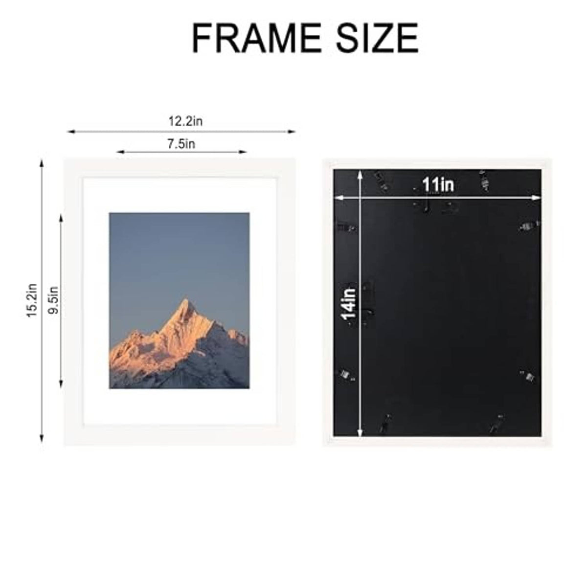11x14 white picture frame size layout, showing outer frame and inner photo dimensions