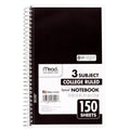 3-subject spiral notebook with black cover and college-ruled paper, 150 sheets