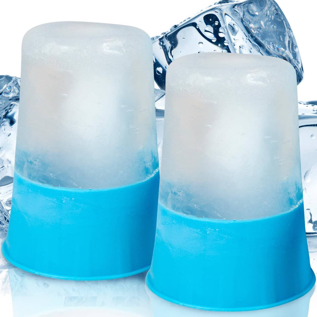 Reusable ice cups, clear ice insert with light blue plastic base